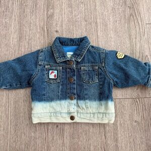 Vintage Please Mum Blue Denim baby Fleece lined Jacket Fire truck size 6 month